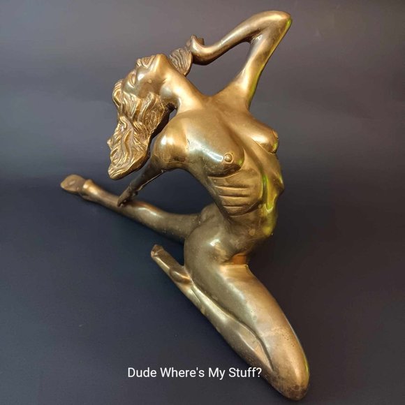 Vintage Solid Brass Reclining Woman Figure Art Deco Nouveau Statue Erly 20th Cnt - Picture 3 of 8